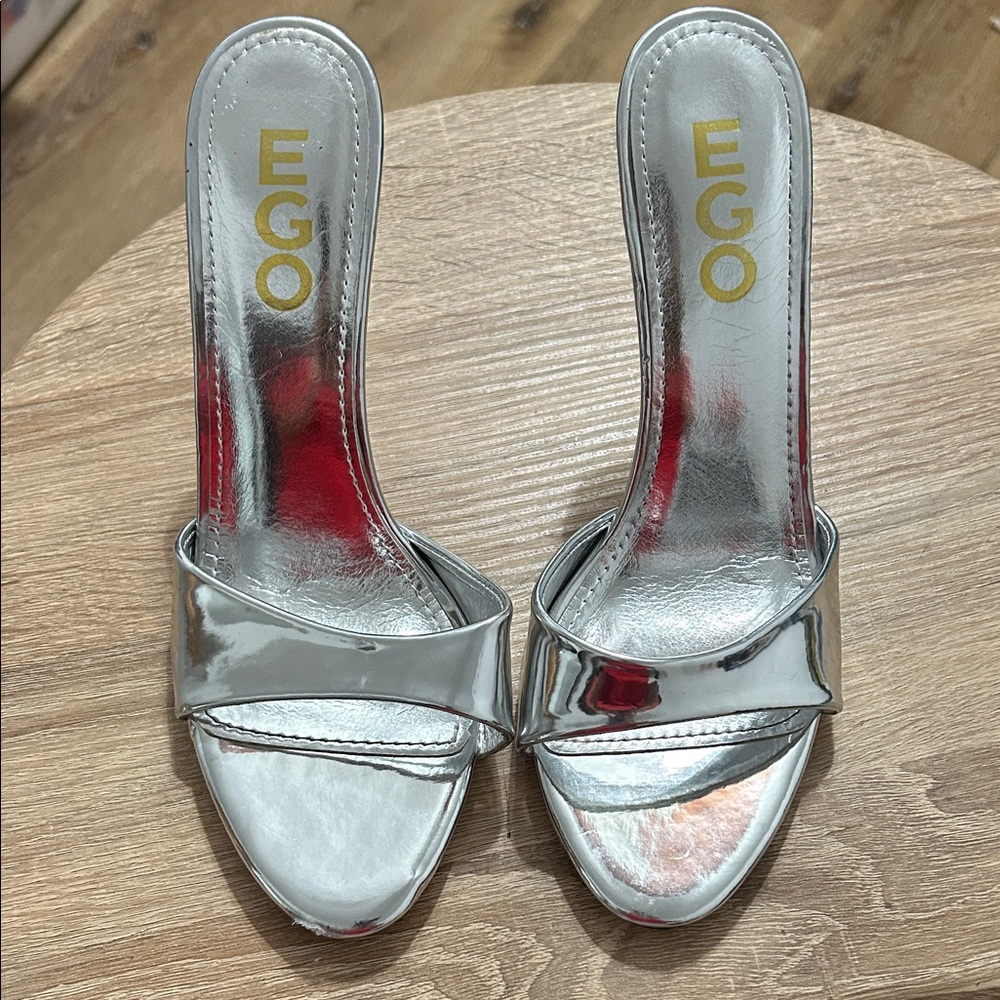 EGO Metallic Silver Slide Heels